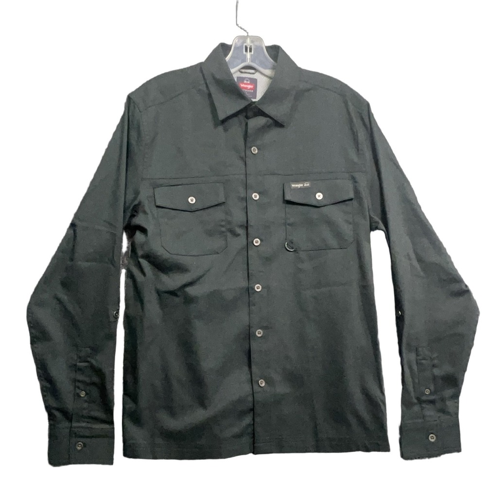 Wrangler Outdoor Men's S Long Sleeve Button Up Shirt Green Stretch Cotton Blend